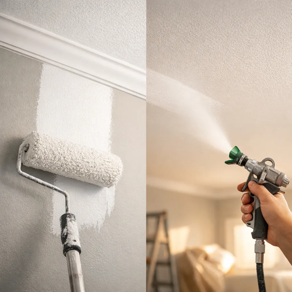 Peinture de murs et plafonds dans un séjour en rénovation près de Moissac